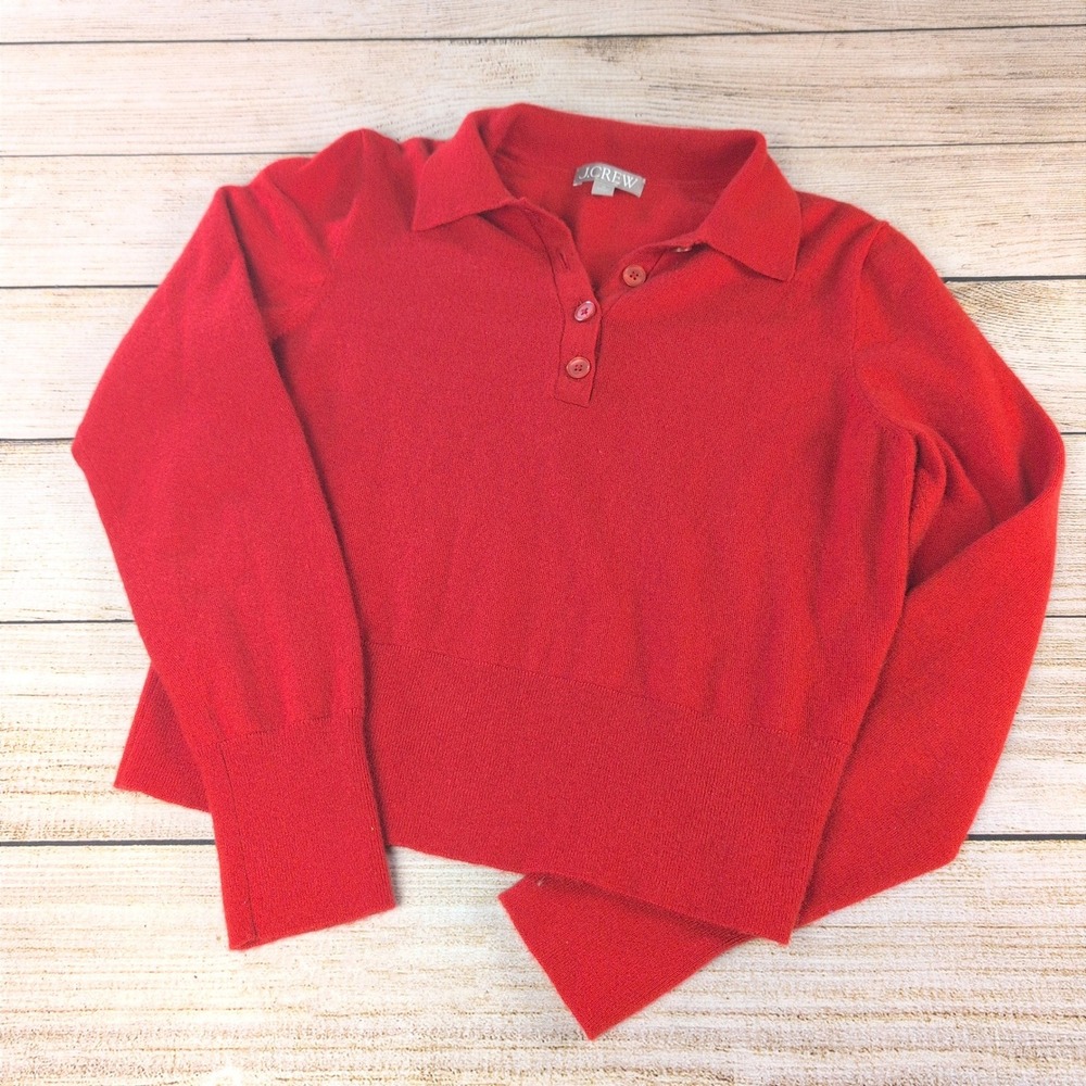 J.Crew Red Cashmere Blend Short Sleeve Polo Sweater Top Size M BU465